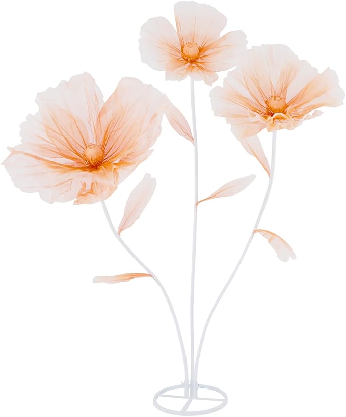 Large Wedding Flowers Decor, Giant 3-Head Artificial Silk Flower Set with Stand, 5.6ft Tall for Reception Backdrop & Home Decor (Champagne)