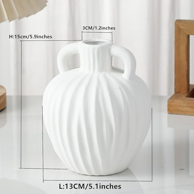 Anding Large Ceramic Rustic Vase 6 inch Minimalist Decorative Farmhouse Tall Vase for Home Decor Living Room Shelf Decor Enterway Wedding Table DecorationWhite(A357White)