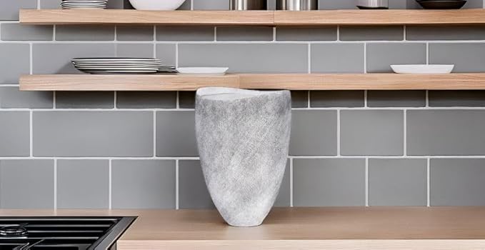 Tall Grey Stone Vase-Premium Ceramic-Rustic Concrete Effect-Organic Shaped Large Floor Standing Flower Container-Fade-Resistant Durable Pottery-Natural Speckled Finish-Home Decor [8.5'' W x 13'' H]