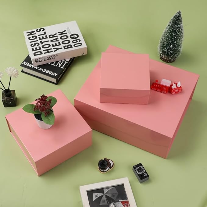 6 Pcs Small Pink Gift Box 6x6x3 Inch Magnetic Gift Box Small Magnetic Box with Crinkle Paper Pink Small Gift Box with Shredded Paper Luxury Gift Boxes with Lids for Presents
