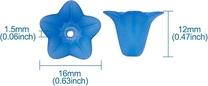 Crafans 50Pcs Blue Acrylic Flower Beads Frosted Floral Bead Caps Trumpet Flower Jewelry End Caps Loose Tulip Bell Spacer Bead Stopper for Crafts DIY Jewelry Making Supplies