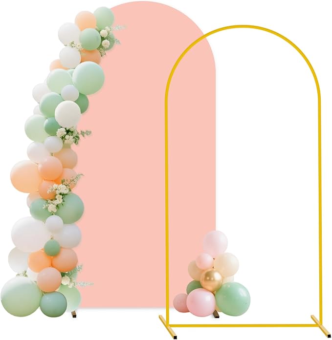 FUHSY 7.2 FT Metal Arch Backdrop Stand and Arch Cover Set Wedding Backdrop Arches Stands with Dusty Rose Spandex Arched Stand Cover for Party Birthday Ceremony Graduation Banquet Decorations