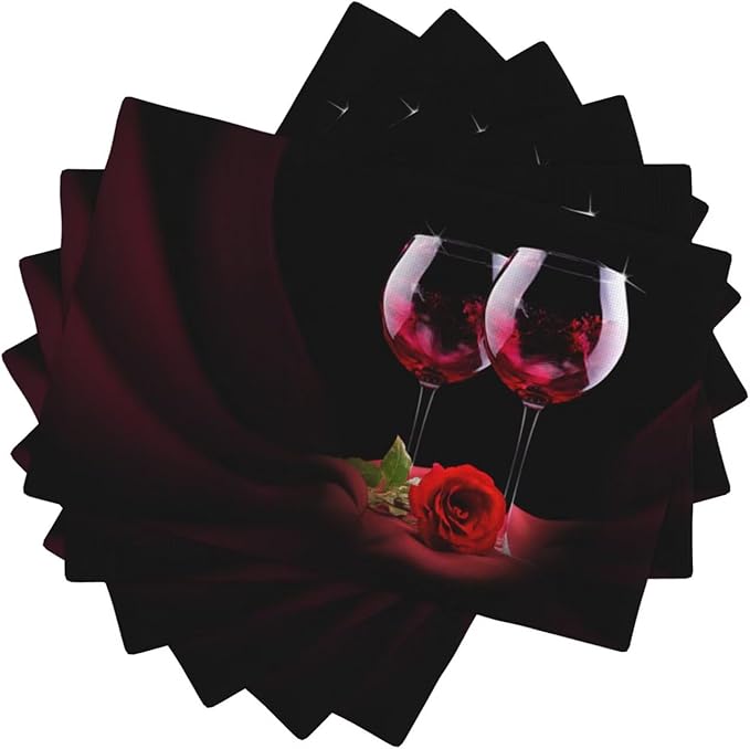 Red Wine Rose Linen Placemats Set of 6 Retro Romantic Rose Floral Art Placemat Indoor Outdoor Party Home Desktop Kitchen Dining Room Decoration 12x18 Inch