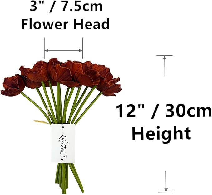 14Pcs Real Touch Anemone Poppy Bouquet for Artificial Flower Decor Kitchen Table Centerpiece Vase Home Greenery Wedding Holding Flowers Backdrop Arch Wall (Brown)