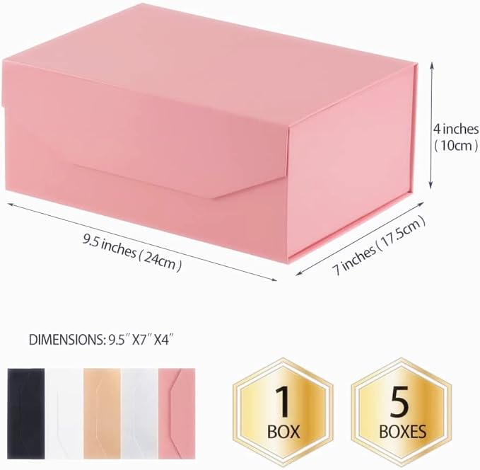 1Pcs Pink 9.5x7x4 Inch Gift Box, Small Magnetic Box with Lid Pink Small Gift Box for Bridesmaid proposal Foldable Magnetic Closure Storage Boxes