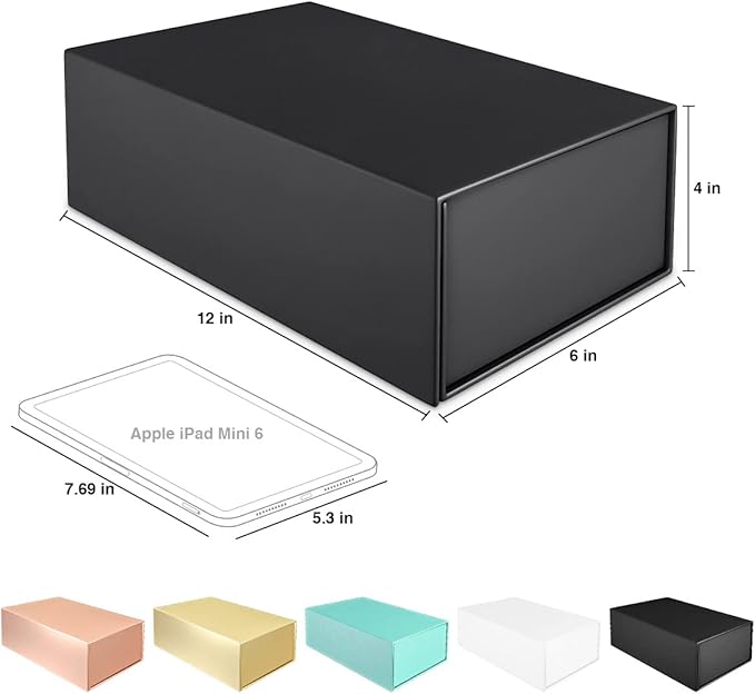 Gift Boxes Black with Magnetic Closure Lid 12" X 6" X 4" Gift Boxes for Presents,Luxury for Gift Packaging, Bridesmaid Gifts Box,Birthday Gift Box,Christmas Gift Box(5PCS)