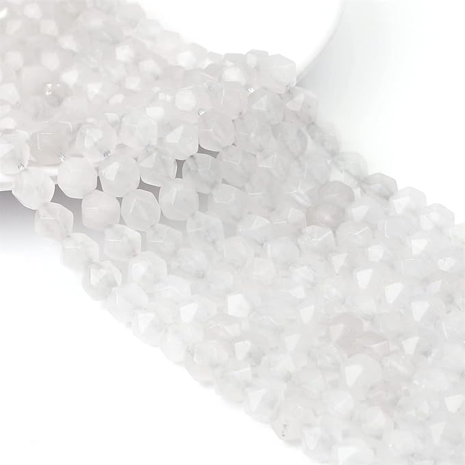 Faceted Natural White Agate Stone Round Beads 6mm 36cm/Strand for Jewelry Making