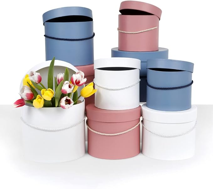 UNIKPACKAGING Premium Quality Round Flower Box, Gift Boxes for Luxury Flower and Gift Arrangements, Set of 3 pcs, (Dusty Rose)
