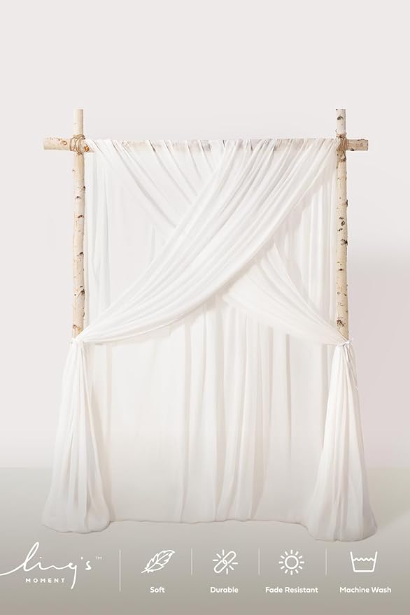 Ling's moment Weeding Arch Draping, 10Ft x 23Ft White Long Sheer Wrinkle-Free Drapes for Backdrop Curtain&Table Cloth for Birthday Party Baby Shower Photo Booth Decor