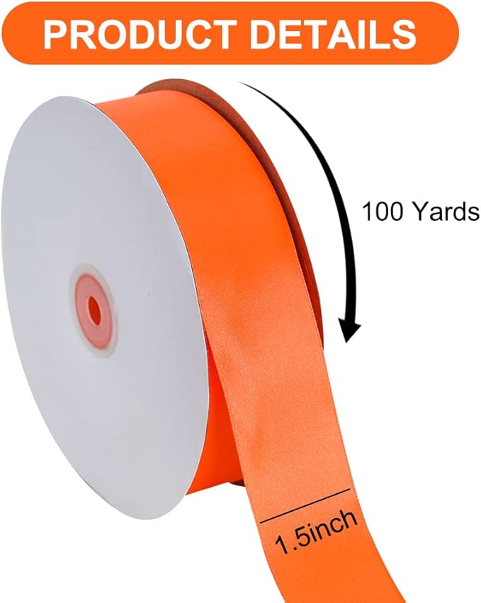 TONIFUL 1-1/2 Inch (40mm) x 100 Yard Orange Wide Satin Ribbon Solid Fabric Ribbon for Gift Wrapping Chair Sash Valentine's Day Wedding Birthday Party Decoration Floral Thanksgiving Halloween