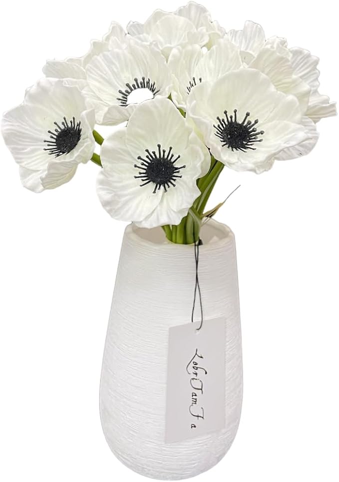 14Pcs Real Touch Anemone Poppy Bouquet for Artificial Flower Decor Kitchen Table Centerpiece Vase Home Greenery Wedding Holding Flowers Backdrop Arch Wall (White)