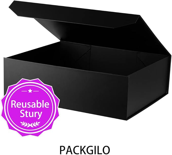 Black Extra Large Gift Box with Lid 1 Pcs 19x16x6 Inches, Gift Box large Black Gift Boxes for Presents Clothes Robe Wedding Dress Sweater,Reusable Foldable Bridesmaid Proposal Box（Matte）