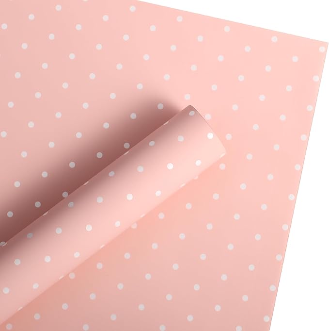 WRAPAHOLIC 20 Sheets Flower Wrapping Paper - 22.4 x 22.4 inch Pink and White Polka Dots Water-Resistant Floral Bouquet Wrapping Paper, Florist Supplies Packaging for Wedding Birthday Gift DIY