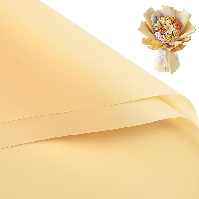 WRAPAHOLIC 20 Sheets Flower Wrapping Paper - 22.4 x 22.4 inch Pure Champagne Water-Resistant Floral Bouquet Wrapping Paper, Florist Supplies Packaging for Wedding Birthday Gift DIY