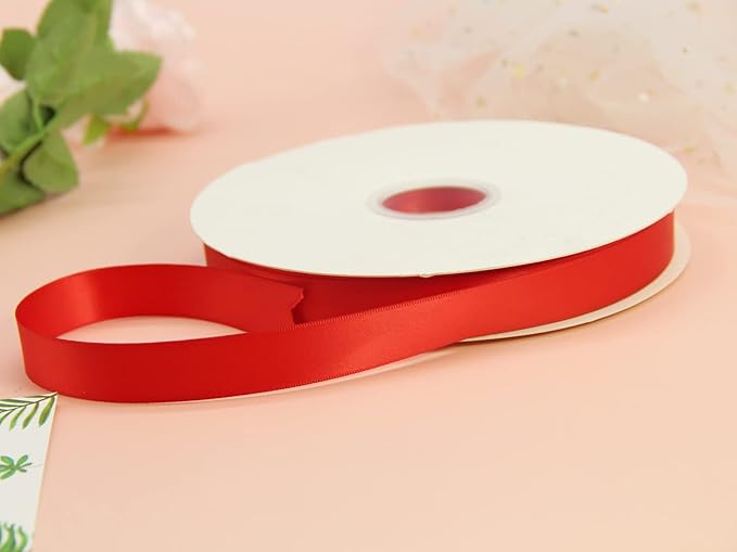 100Yards Red Double Faced Satin Ribbon-5/8inch- Boutique Gift Wrapping Package Ribbon, DIY Crafts Bow Hair Headband Accessories Assorted Ribbon#235 (15mm)