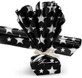 PMU Gift Wrap Mylar Roll Metallic Black with Silver Multi Stars 2-sided, 30 Inches X 25 Ft Roll 1.4 Mil Highly Reflective Mylar Film, Great for Gifts, Birthdays, Christmas, Baskets, Arts & Crafts
