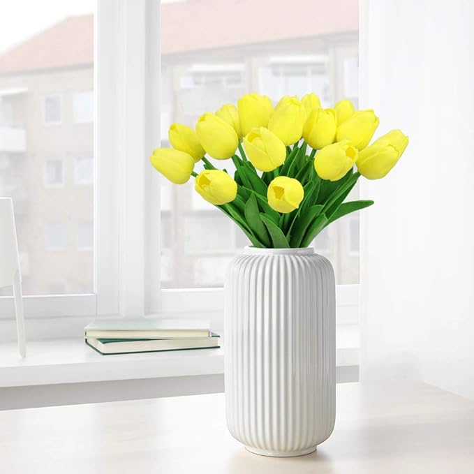 MACTING Artificial Tulips, 22Pcs Latex Tulips Artificial Flowers Bouquet for Party Home Wedding Decoration, Yellow