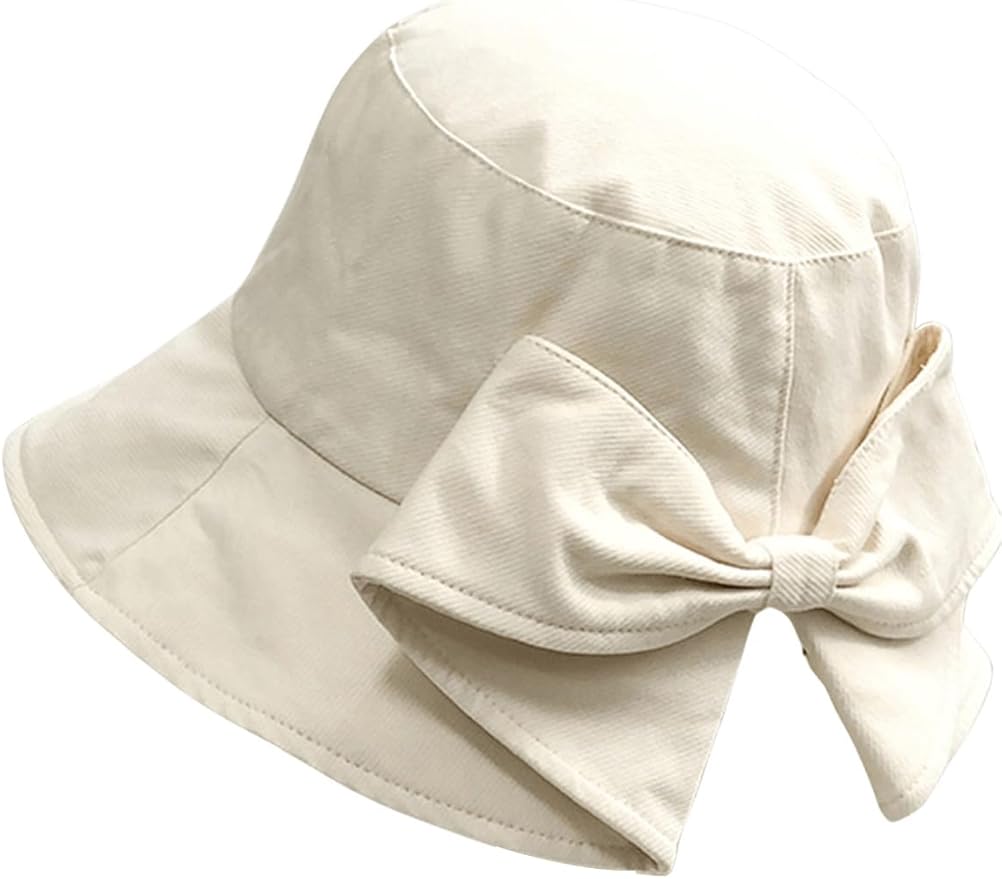Verdusa Women's Bow Knot Wide Brim Bucket Hats Summer Outdoor Sun Hat