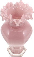 Pearlescent Handblown Glass Vase Wide Mouth Wavy Pattern Artistic Flower Pot Tabletop Glass Bud Vase for Home Dining Living Office Entryway Kitchen Pink Centerpiece Decor