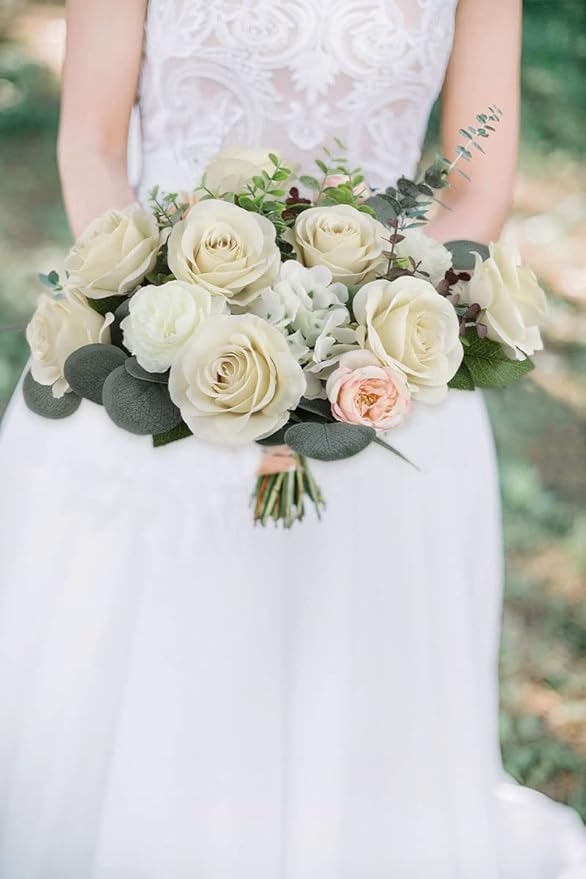 12pcs Roses Artificial Flowers Beige Silk Roses with Long Stems Fake Flowers for Wedding Bouquet Centerpices Decorations Party Bridal Baby Shower Home Decor
