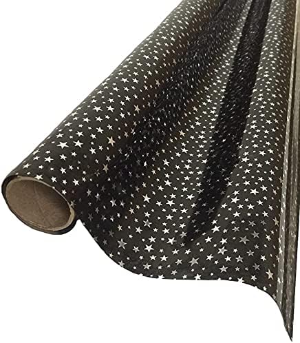 PMU Gift Wrap Mylar Roll Metallic Black with Silver Mini Stars 2-sided, 30 Inches X 25 Ft Roll 1.4 Mil Highly Reflective Mylar Film, Great for Gifts, Birthdays, Christmas, Baskets, Arts & Crafts