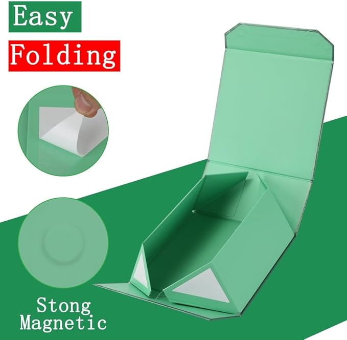 1 Pcs Small Green Gift Box 8x8x4 Inch Magnetic Box with Crinkle Paper Green Small Gift Box with Shredded Paper Luxury Gift Boxes with Lids for Presents