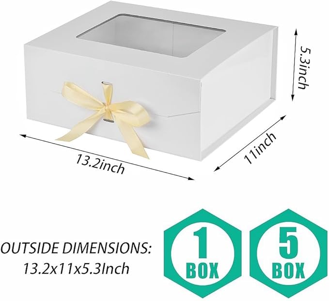 White Gift Box for Presents with Ribbon 13.2x11x5.3 Inches Clear Gift Box with Window Magnetic Closure Gift Boxes with Lids