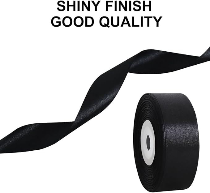 TONIFUL Black Satin Ribbon 1 Inch X 25yds Solid Silk Ribbons for Gift Wrapping, Craft, Floral Bouquets, Valentine's Day Christmas Gift Wrapping, Party Wedding Decoration