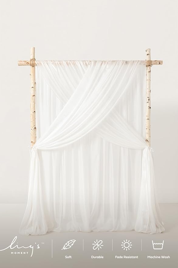 Ling's moment White Backdrop Curtains, 10Ft x 23Ft Long Sheer Wrinkle-Free Background Backdrop Curtain&Table Cloth for Birthday Party Wedding Baby Shower Photo Booth Decor