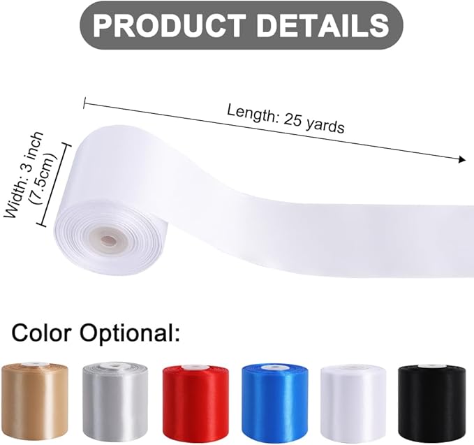 TONIFUL White Satin Ribbon 3 Inch X 25yds Solid Silk Ribbons for Gift Wrapping, Craft, Floral Bouquets, Valentine's Day Christmas Gift Wrapping, Party Wedding Decoration,Halloween