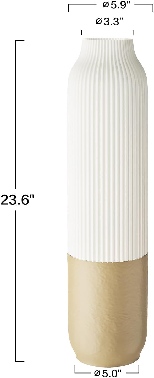 Tall Floor Vase, 23.6 inches (60cm) Tall Vases Sturdy, Luxury, Textured for Decorative Branches Dried Flowers, Floor Vase for Rustic, Living Room, Shelf Decor, Resin White