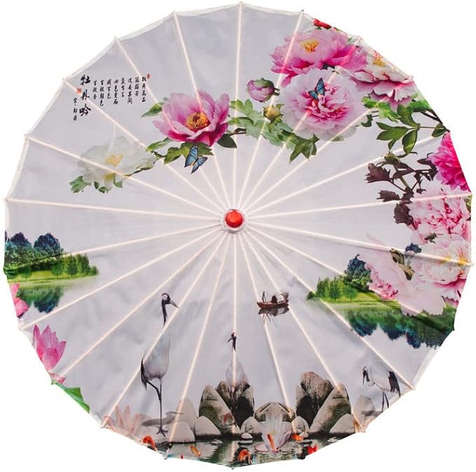 Parasol Chinese Style Classical Oil Paper Umbrella Rainproof Umbrella, Parasol Pendent Floral Mulitcolor Paper and Bamboo Painted Paper Parasol