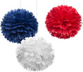 WEVEN 12" Red White Blue Tissue Pom Poms DIY Hanging Paper Flower Balls for Nautical Party Decoration 4th of July Patriotic Decorations, Pack of 12
