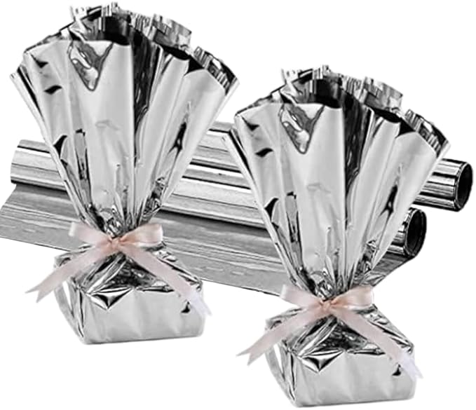 PMU (2 Gift Wrap Mylar Roll Metallic Silver 2-sided, 24 Inches X 25 Ft Roll 1.4 Mil Highly Reflective Mylar Film, Great for Gifts, Birthdays, Christmas, Baskets, Arts & Crafts