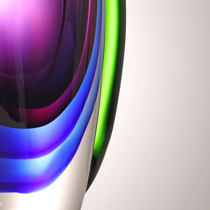 Luxury Lane Hand Blown Sommerso Oval Art Glass Vase for Decor Centerpiece Table Decoration Purple 8.5 inch Tall