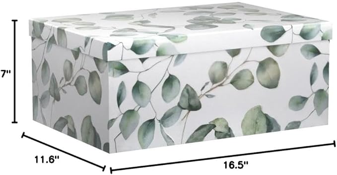 Soul & Lane Decorative Cardboard Storage Boxes with Lids for Home Decor and Organization, Set of 3 Large Keepsake Boxes for Memories & Gifts, Nesting Floral Photo Storage Containers, Eucalyptus Leaves