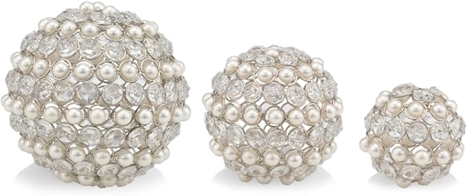 Modern Day Accents 3878 Facetas Perla 4" Silver Cristal & Pearl Spheres - Set of 2, Home Decor, Coffee Table Decor, Decorative Balls, Gem Sphere Ball, Modern Home Decor, Bowl fillers, Gemstone