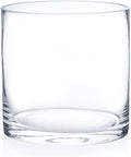 Enova Floral Clear Glass Cylinder Vase 5 x 5 Inches Round Flower Vase, Pillar Candle Hurricane Floating Candle Holder Vase, Small Floral Glass Vase for Decoration Home, Wedding Centerpiece (1 Piece)