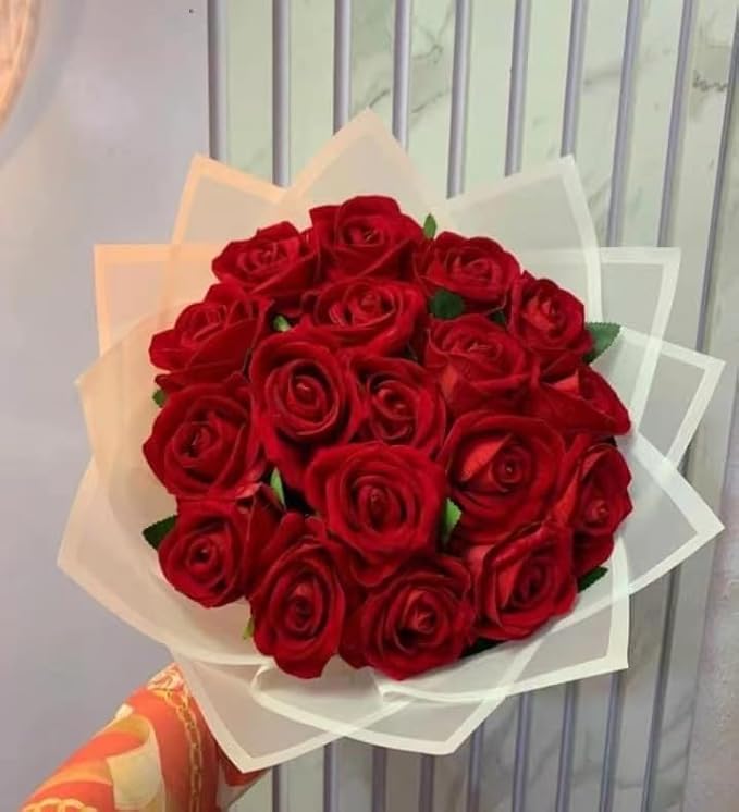 [25PCS] Deep Red Roses Artificial Flowers with Long Stem Real Touch Fake Foam Roses for Decoration DIY Wedding Bouquets Centerpieces Bridal Shower Flower Arrangements Home Decor