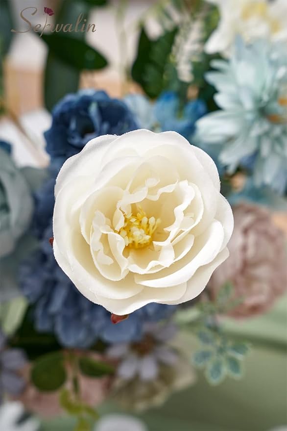 Serwalin Artificial Flowers Blue Silk Fake Flowers Cake Flowers for DIY Wedding Bouquets Bridal Shower Centerpieces Floral Arrangements Party Home Decorations