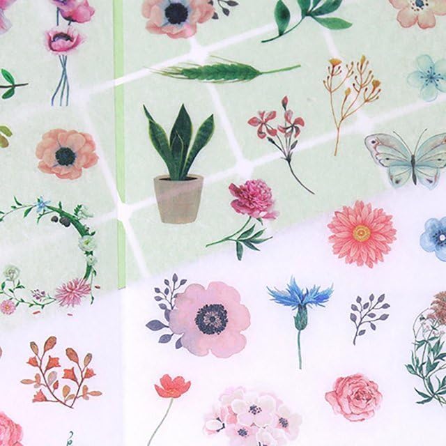 12sheets Watercolor Flower Stickers for Scrapbooking, Fresh Floral Summer Sticker Scrapbooking White Floral Plant Design, Small Decorative Stickers for DIY,Diary Decoration,Books Summer's GIF
