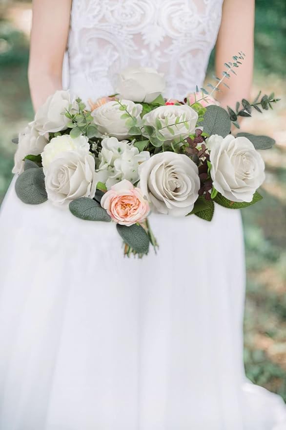 12pcs Roses Artificial Flowers Nude Silk Roses with Long Stems Fake Flowers for Wedding Bouquet Centerpices Decorations Party Bridal Baby Shower Home Decor