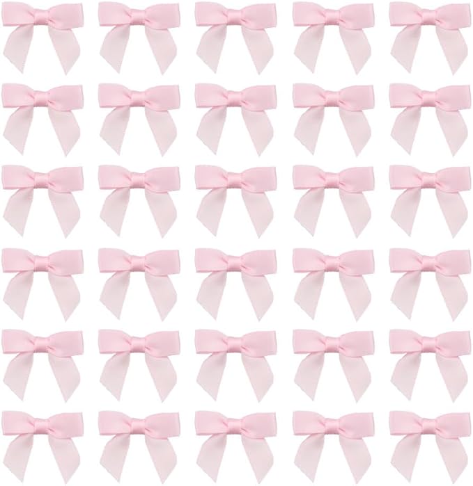 7Rainbows 50pcs Boutique 1.5" Pink Satin Ribbon Mini Bows for Craft Sewing Scrapbooking Wedding and Gift Wrapping