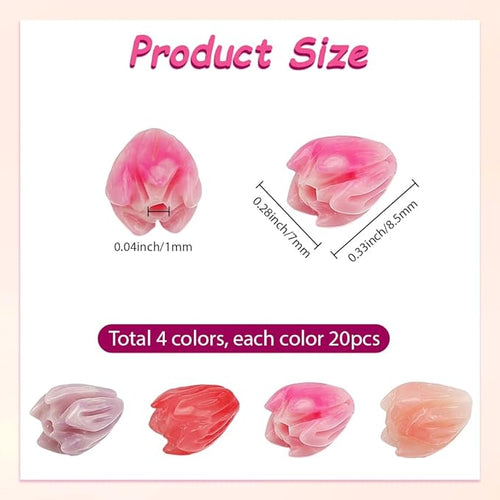1 Box 4 Colors 80Pcs Acrylic Flower Beads Artificial Flower Beads Bulk Loose Plastic Jasmine Coral Colorful Floral Spacer for Jewelry Making Findings Necklace Bracelet DIY Crafts Beginner