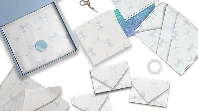 Pro Supply Global Blue Bows Printed Tissue Paper for Gift Bags or Boxes and Wrapping - Bulk Decorative Art Tissue Paper for Packaging and Gifting | 24 Sheets 20" x 30"