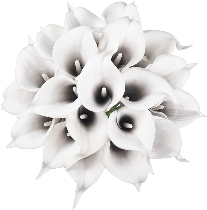 DuHouse 20Pcs Artificial Calla Lily Flower Real Touch Latex Flowers for DIY Wedding Bouquet Party Home Decor (Black White)