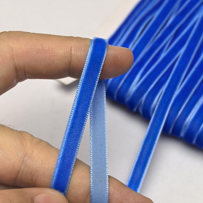 Chenkou Craft Blue 25 Yards 1/4" Velvet Ribbon Lots Bulk (Blue, 1/4"(6mm))