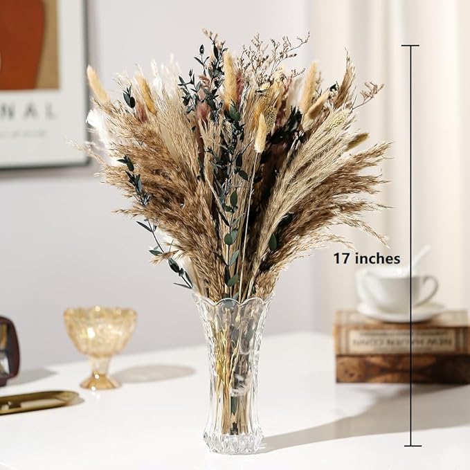 Musunny Pampas Grass Decor, Boho Decor Dried Flower Bouquet for Room,Bedroom,Office,Dried Flower Arrangements for Home Decor Wedding Centerpieces