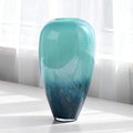 11" Tall Teal Glass Vase for Flowers, Hand Blown Gradient Decorative Vase for Home Decor, Centerpiece, Dining Table, Shelf, Mantel, Bathroom, Entryway, Countertop, Gift for Friends