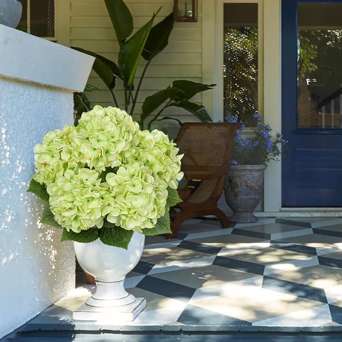 Hollyone Green Hydrangea Artificial Flowers Large Artificial Hydrangeas Silk Flowers for Home Decor Indoor Wedding Flowers Bouquets Faux Flowers Kitchen Centerpiece Table Decorations